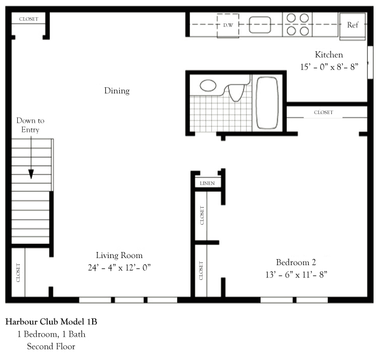 One Bedroom One Bath -  Second Floor